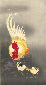  Gallo Arte - gallo y polluelos Ohara Koson Shin hanga